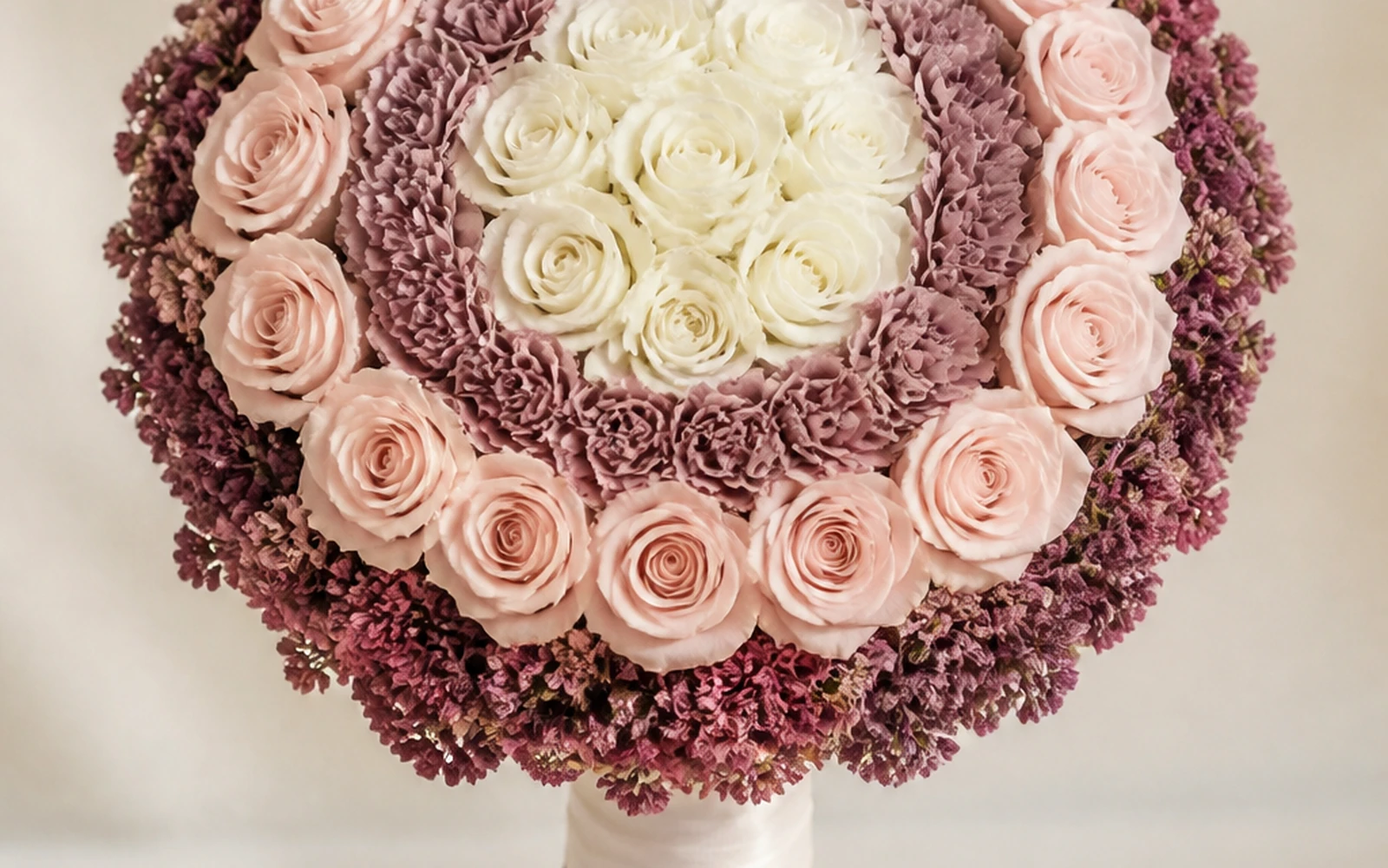 Biedermeier wedding bouquet with concentric rings of flowers