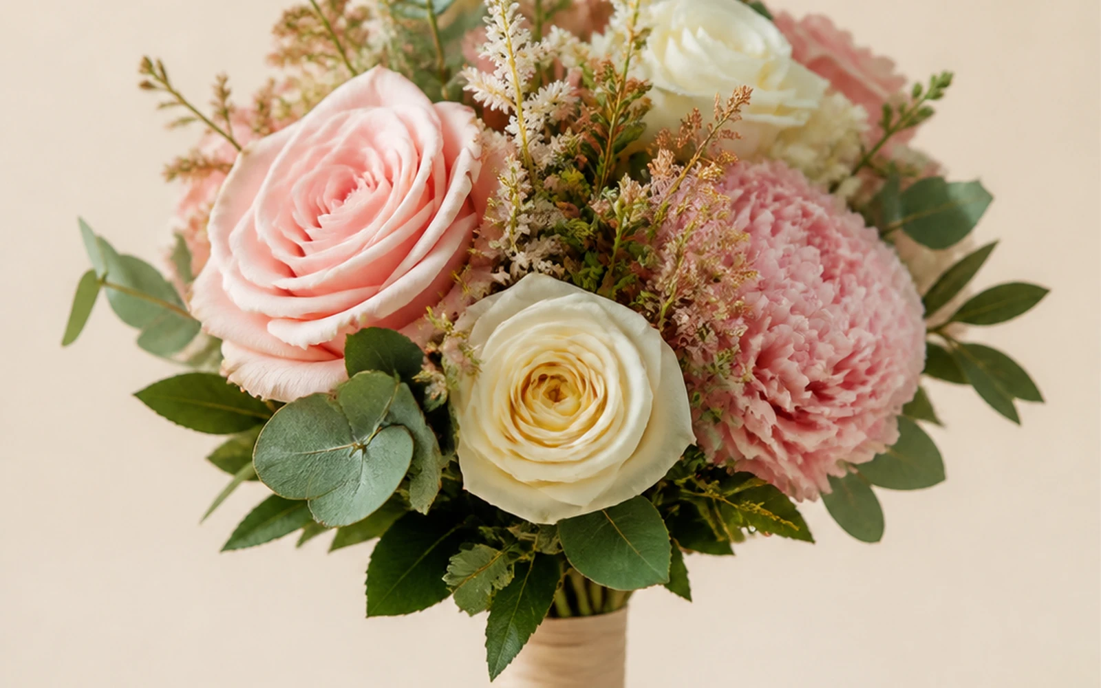 Small loose posy wedding bouquet with visible greenery